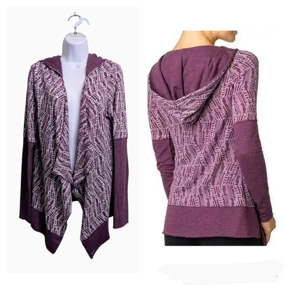 Prana Graceful Wrap Hooded Cardigan Sweater Purple Open Front Lightweight L - Picture 1 of 11